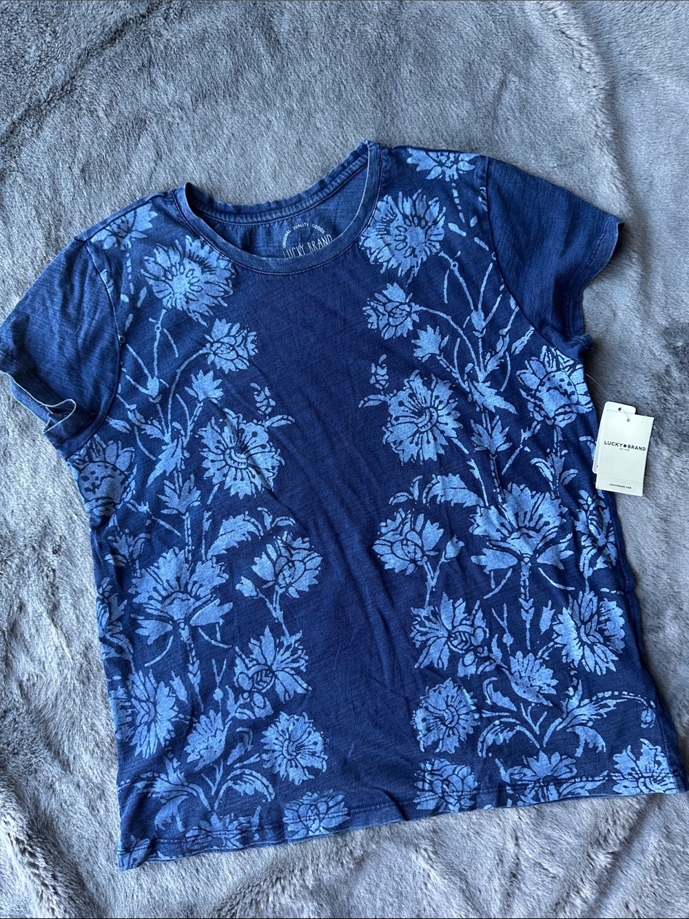 Lucky Brand Blue Floral Short Sleeve Tee